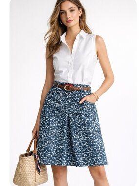 CH Carolina Herrera Blue Abstract Polka Dot Print A-Line Skirt, 10